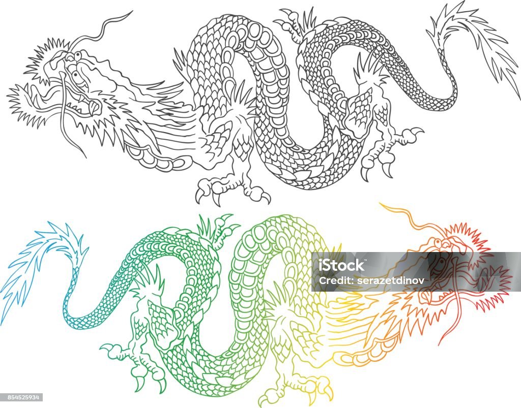 Colorful and black chinese dragons. Vector illustration of a chinese dragons. Colorful and black chinese dragons. Dragon stock vector