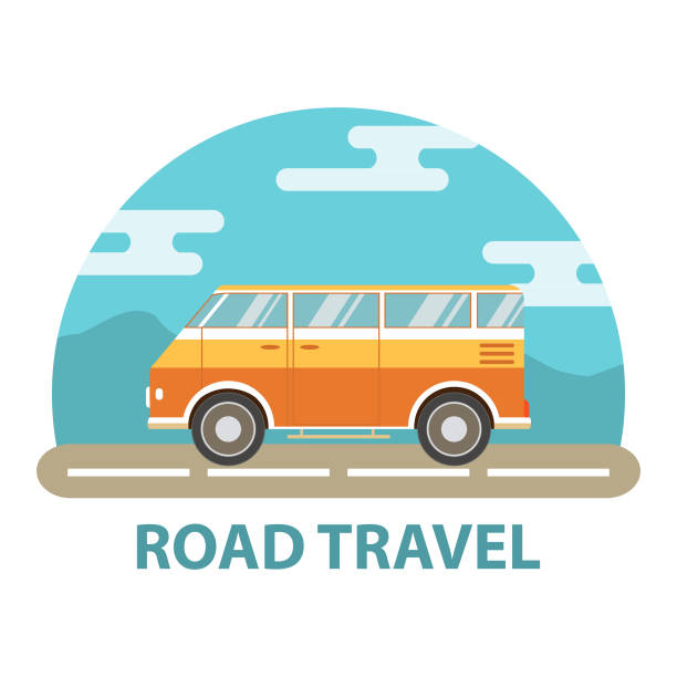 ilustrações de stock, clip art, desenhos animados e ícones de the van for travel.tour bus.road trip.travel by car.trip mobile accommodation to a holiday on a vintage retro motor home. - motor home mobile home isolated vehicle trailer