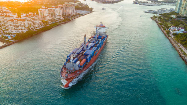 istock Aerial View Container Ship Departure 854529618