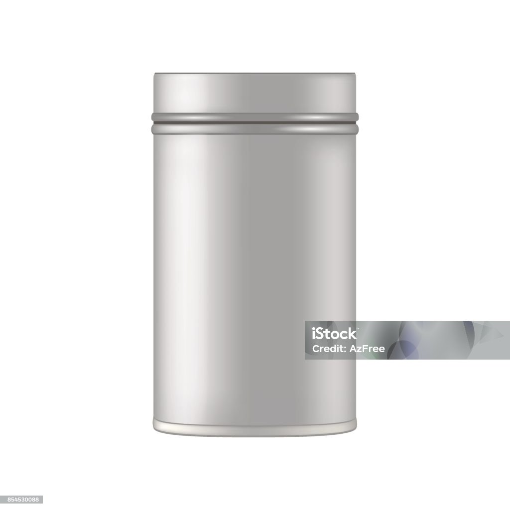 Metal cosmetic jar for cream, scrub, gel, powder. Vecto mockup Artificial stock vector