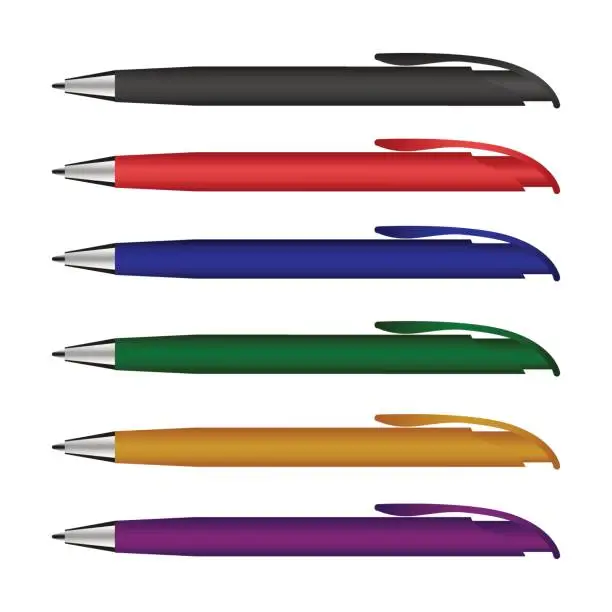 Vector illustration of Blank of pens with different colors. Vector.