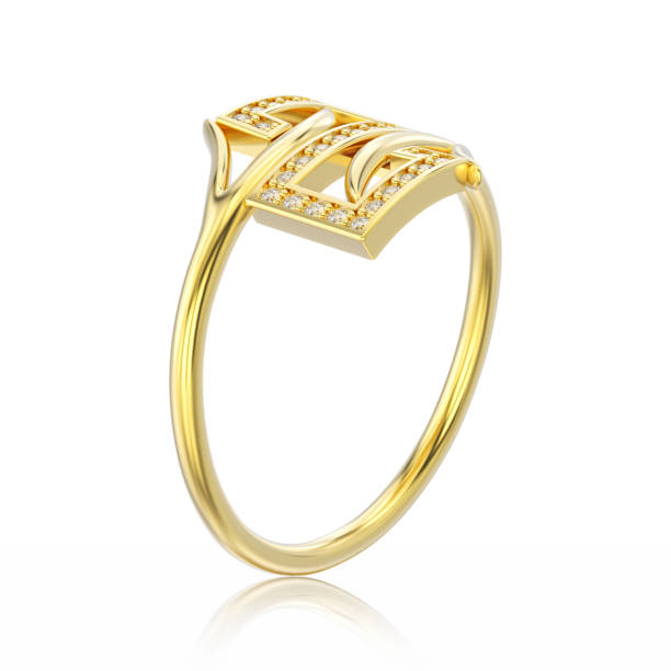 istock 3D illustration isolated yellow gold engagement decorative diamond ring with reflection 854534220