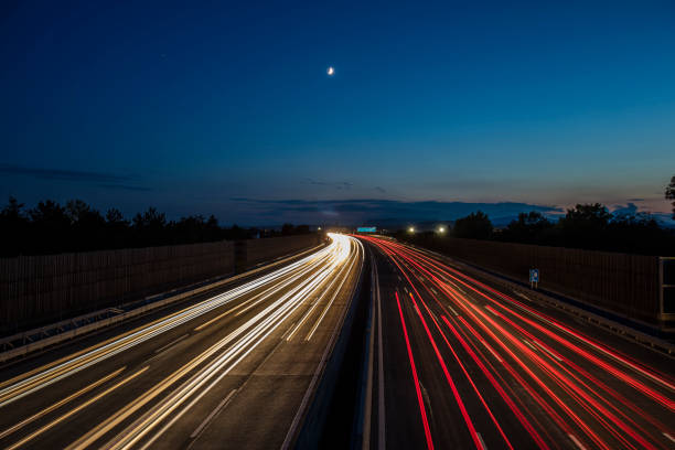 light trace from busy night traffic on the highway
