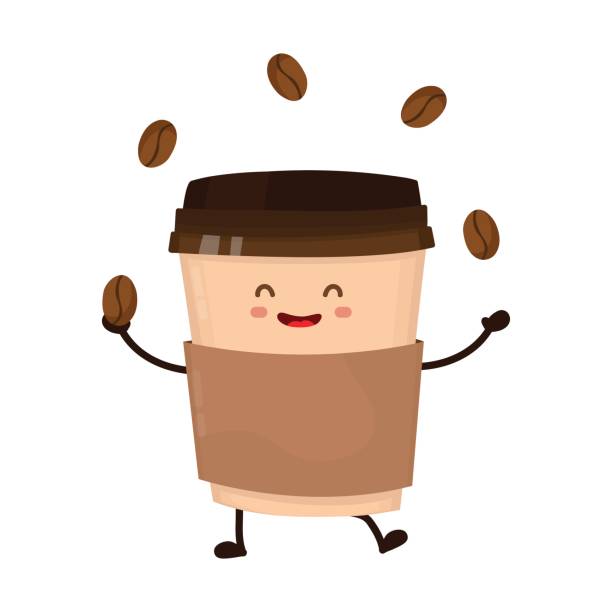 Coffee Paper Cup Juggles With Coffee Beans Stock Illustration - Download  Image Now - Cute, Cartoon, Roasted Coffee Bean - iStock