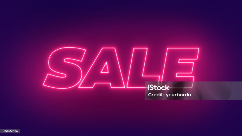 Neon Sale Glowing Text Sign. Sale Banner Design. 3D Render Glow Sale Illustration.Sale offer glowing text design. Sale Stock Photo