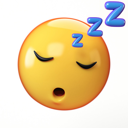 Sleeping emoji isolated on white background, emoticon at rest 3d rendering