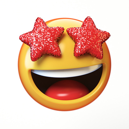 Star eyes emoji isolated on white background, glamorous emoticon 3d rendering