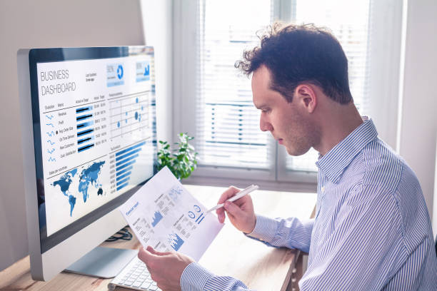 istock Businessman working with KPI dashboard metrics, BI graph, financial report 854566068