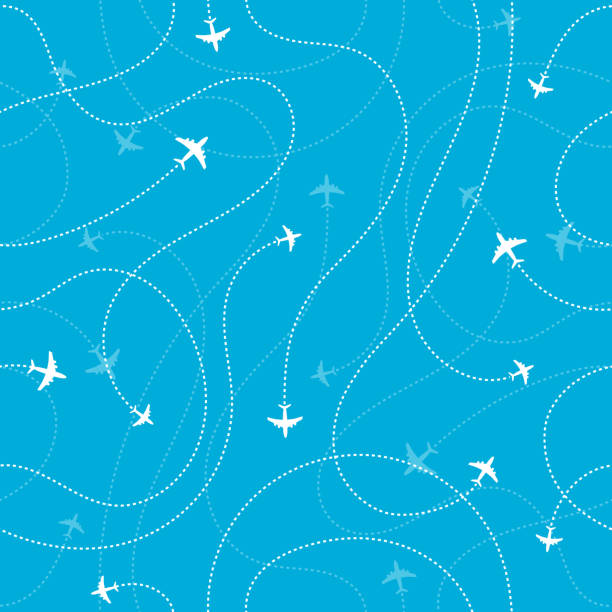 Airplane destinations seamless background. Adventure time concept Vector illustration airplane patterns stock illustrations