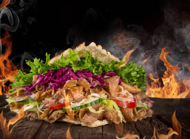 close up of kebab sandwich stock photo