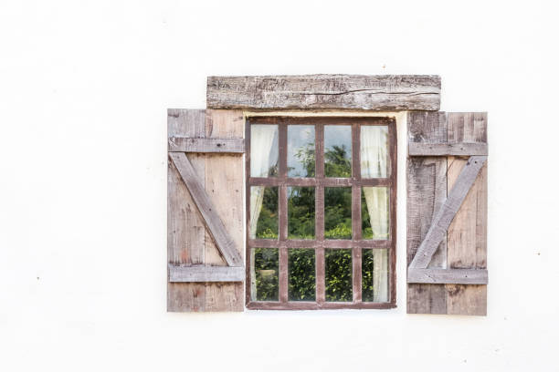istock classic wooden window on white wall 854583008