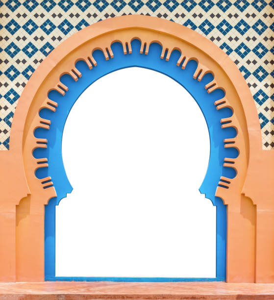 Sunlit sand-colored textured wall with arched patterns in Old Dubai, surrounded by lush green foliage, showcasing traditional architectural charm and natural elements in a serene outdoor setting.