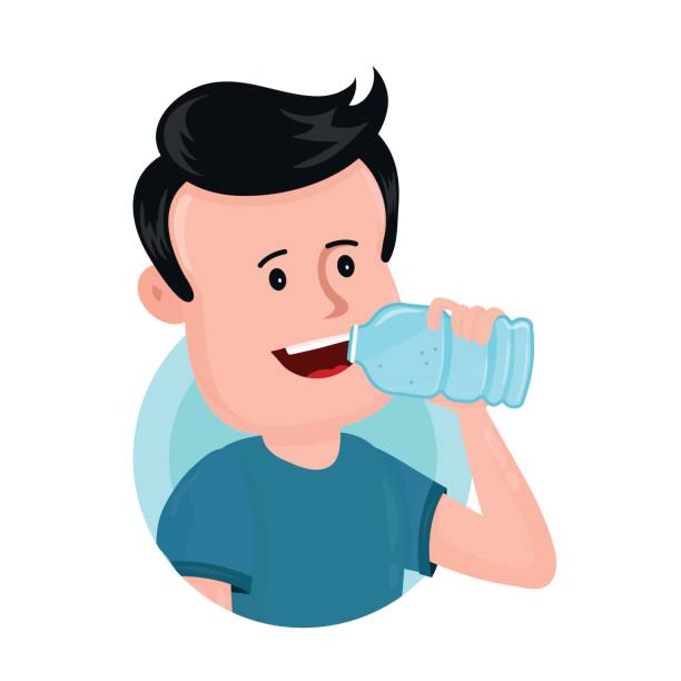 illustrations, cliparts, dessins animés et icônes de jeune homme de boire de l’eau de bouteille en plastique. - coach bus illustrations