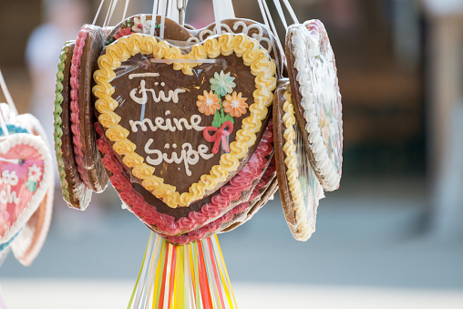 Gingerbread heart at a folk festival with german words - for my sweetie, Germany