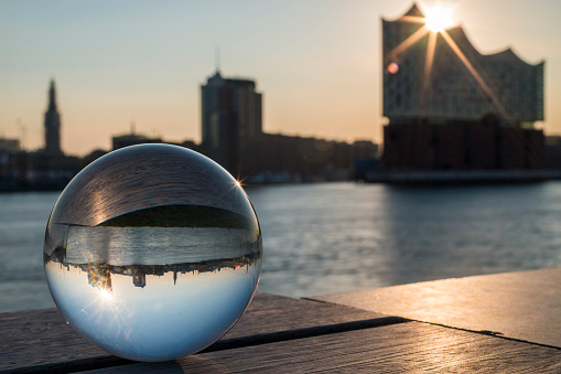 Elbphilharmony Hamburg reflects in a glass globe