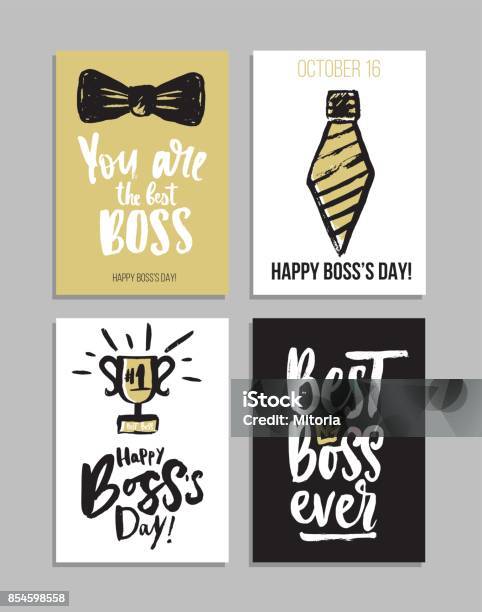 Bosss Day Card Set With Modern Calligraphygift Tags With Gold Black White Colors Lettering Deign For Greeting Cards Or Party Invitations Stock Illustration - Download Image Now