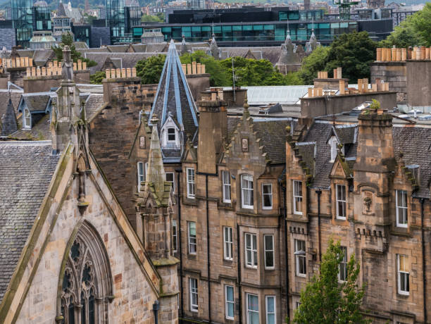 istock Architecture and different faces of Edinburgh, Scotland seen from drone point of view 854600406