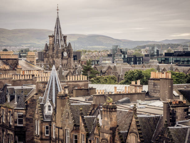 istock Architecture and different faces of Edinburgh, Scotland seen from drone point of view 854601854