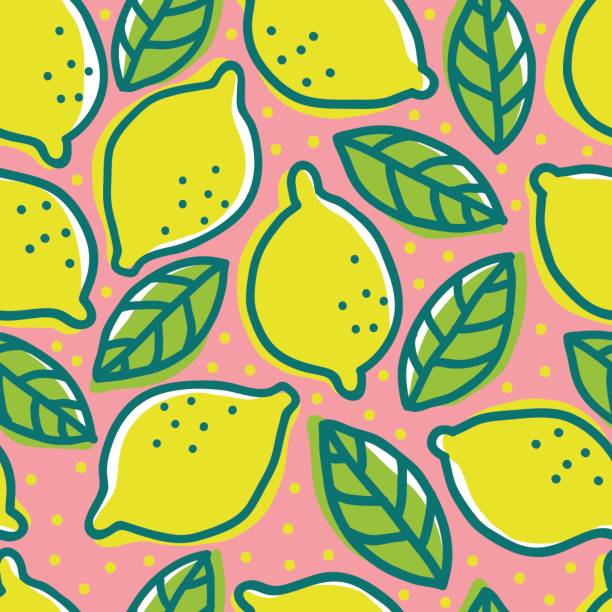 ilustraciones, imágenes clip art, dibujos animados e iconos de stock de modelo retro con limones. - lemon backgrounds fruit textured