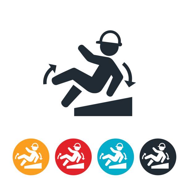 ilustraciones, imágenes clip art, dibujos animados e iconos de stock de icono de la caída de lugar de trabajo - accident occupation physical injury construction