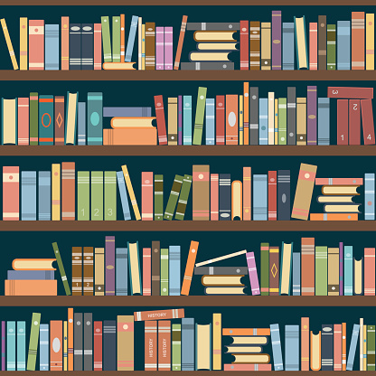 Bookshelves full of books both in the library. Vector illustration.