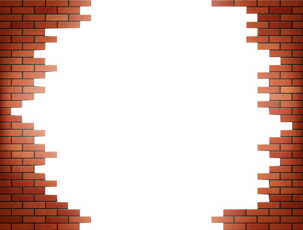 ilustrações, clipart, desenhos animados e ícones de buraco branco na parede de tijolo vermelho. - backgrounds red textured brick wall