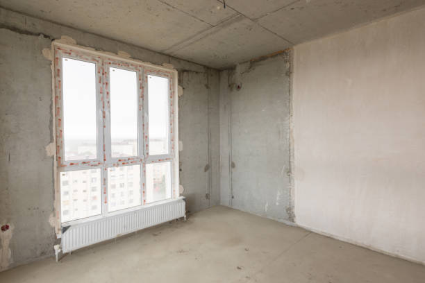 istock Interior of an empty building with a large stained-glass window in a new building 854618968