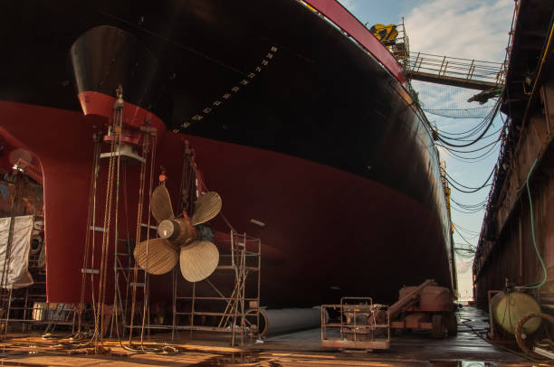 istock View of ships rudder and propeller in dry dock 854620796