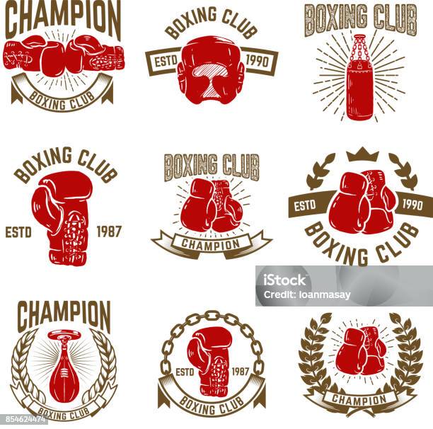 Set Of Boxing Club Emblems Boxing Gloves Stock Illustration - Download Image Now - Boxing - Sport, Boxing Glove, Belt