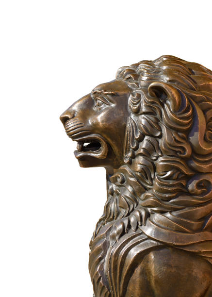 istock Sculpture of a lion on a white background. 854627810