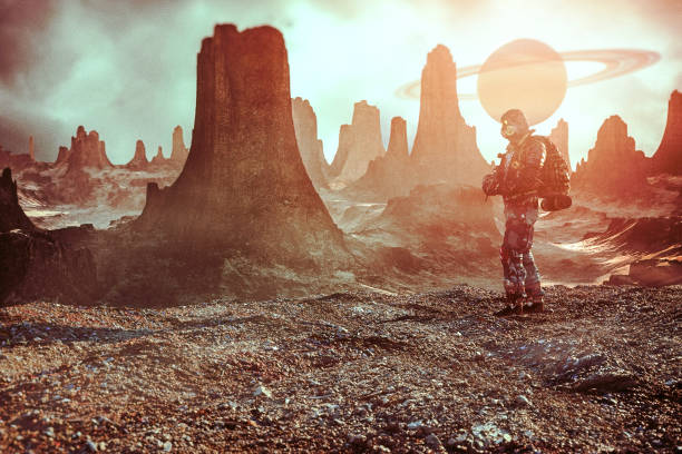 istock Lone post apocalyptic survivor on alien planet 854636906