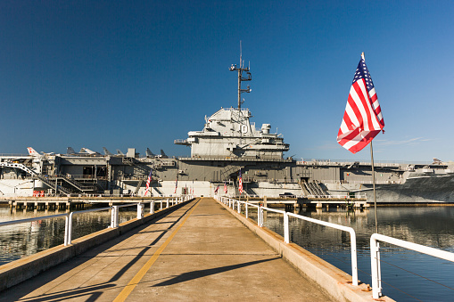 New York City, NY - May 23, 2022 - The Intrepid Sea, Air & Space Museum is an American military and maritime history museum in New York City accessed from the Hudson River Park.