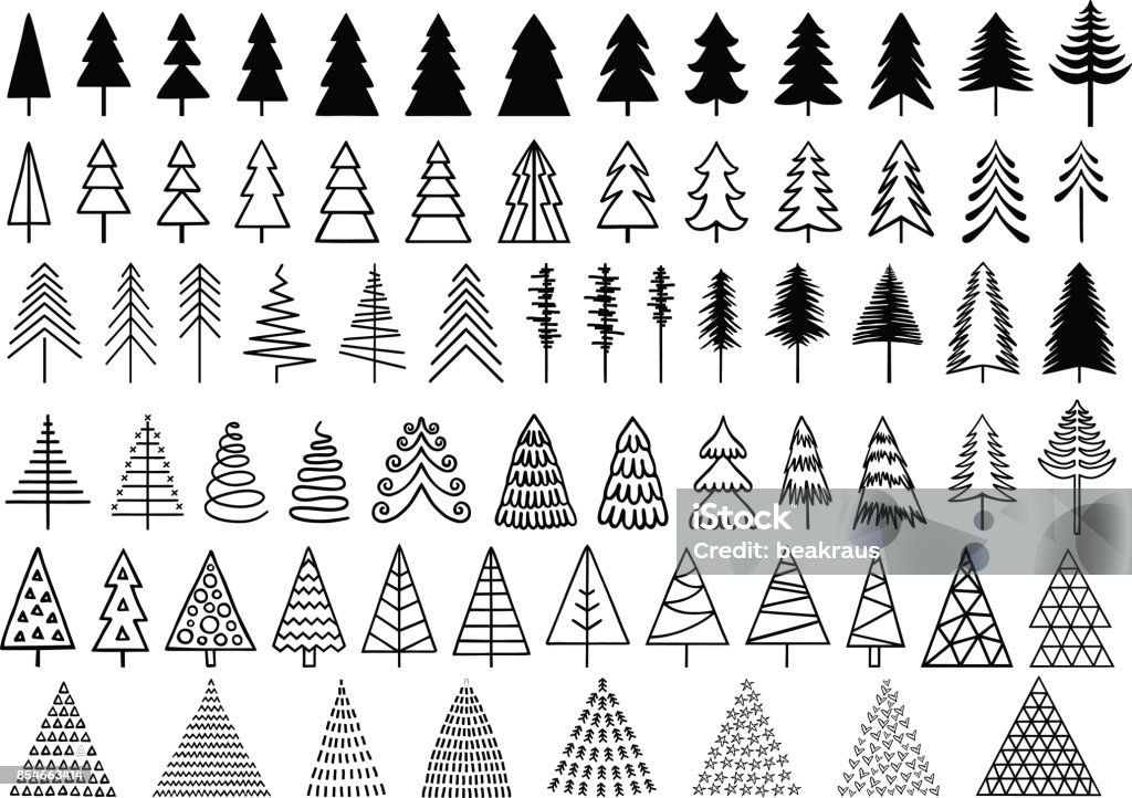 Christmas trees, vector set 72 Christmas trees for modern, minimalist cards, set of vector design elements Christmas Tree stock vector