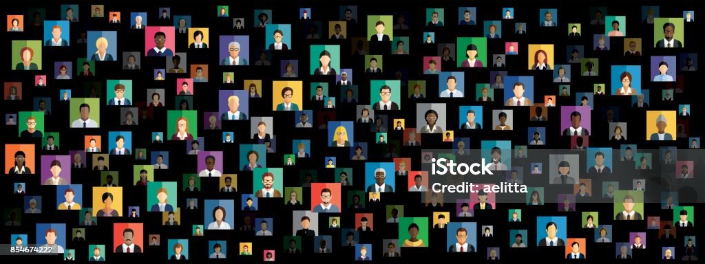 Vector illustration of an abstract scheme, which contains people icons Social network scheme, which contains flat people icons. Customer stock vector