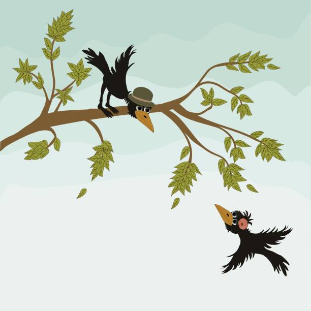 забавные вороны - bird flying inside of crow stock illustrations