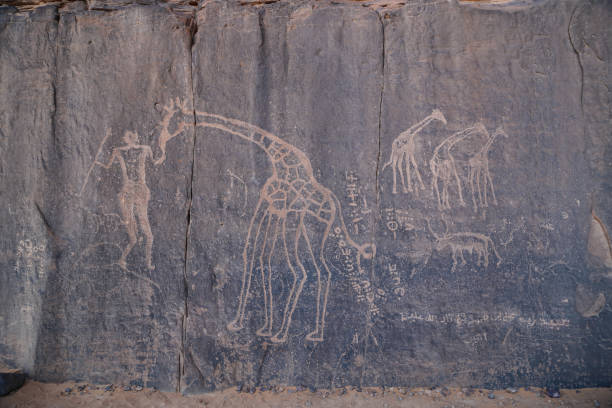 arte rupestre de argelia - cave painting rock africa bushmen fotografías e imágenes de stock