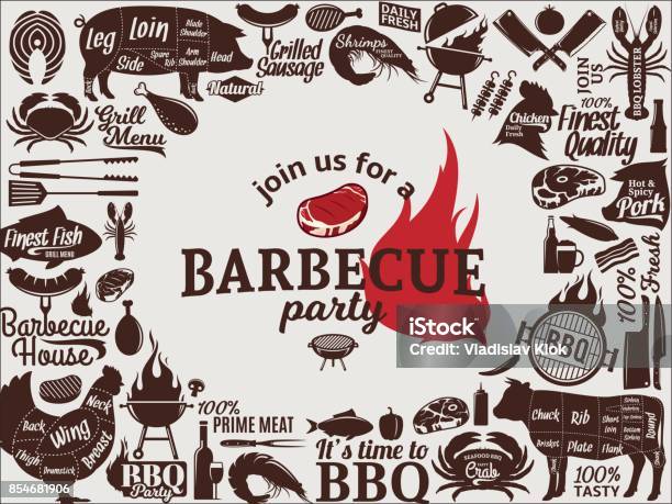 Vector Barbecue Party Invitation Stock Illustration - Download Image Now - Barbecue - Meal, Barbecue Grill, Icon Symbol