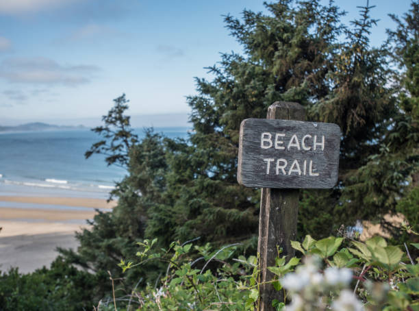 istock Beach Trail Sign Above Pacific Ocean 854687374
