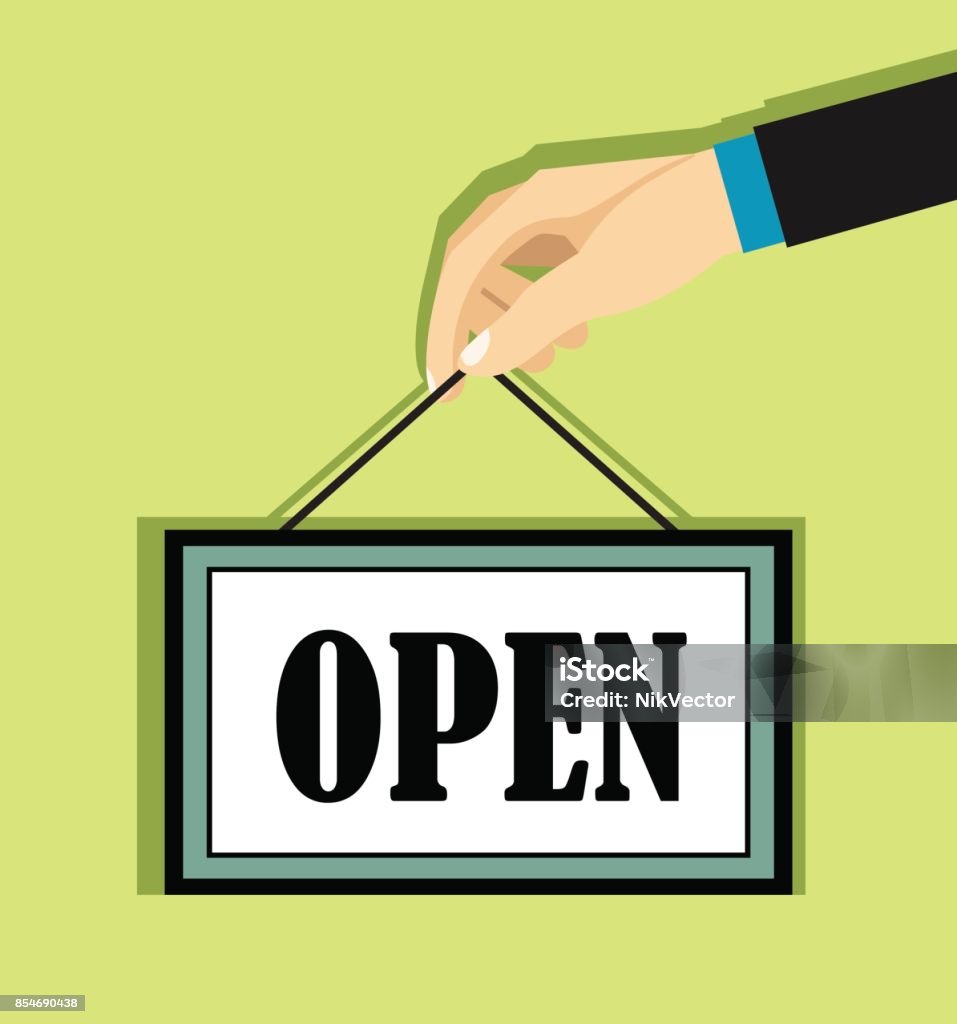 Open Manually Sign Hand Holding A Sign Open Stock Illustration - Download Image Now ...