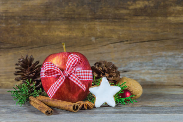 istock Red apple Christmas decoration rustic still life 854690598