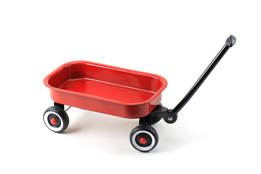 Red childrens wagon on a white background