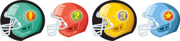 ilustrações, clipart, desenhos animados e ícones de conjunto de capacete de futebol americano - football helmet helmet american football sports helmet