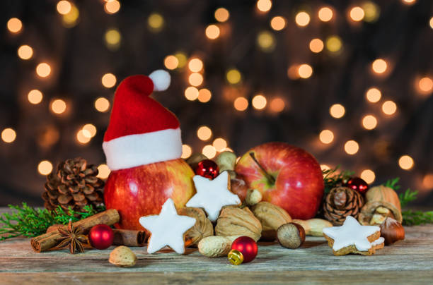 istock Festive Christmas decoration with food and lights 854697498