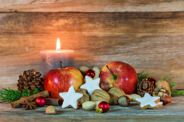 istock Christmas food with candle decoration 854700064