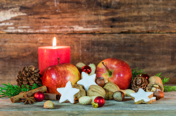 istock Christmas food with candle decoration 854700066