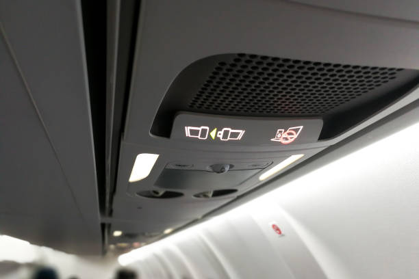 istock Air cabin no electronics and fasten seat belt signage 854700670