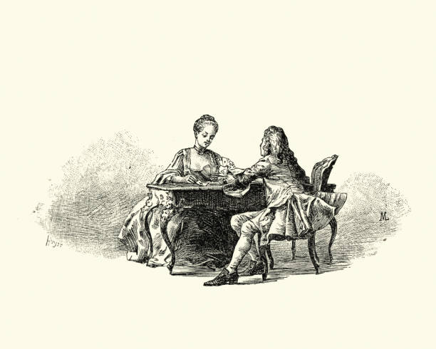 manon lescaut - mężczyzna i kobieta gra w karty - bridge cards playing leisure games stock illustrations