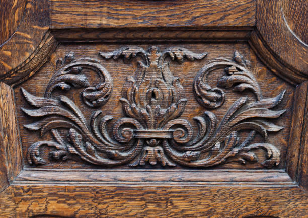 istock Antique wooden decoration plate with scratches 854703614
