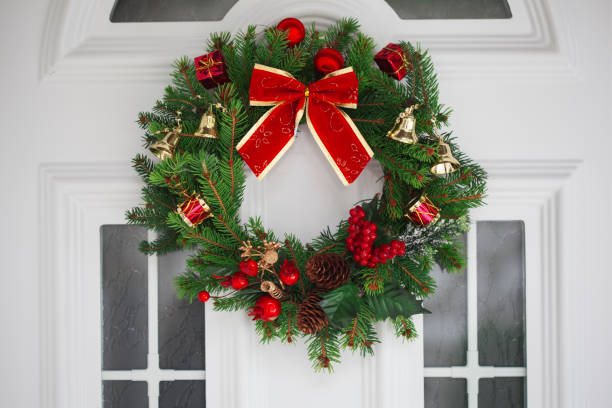 istock Christmas wreath on a  door 854704384