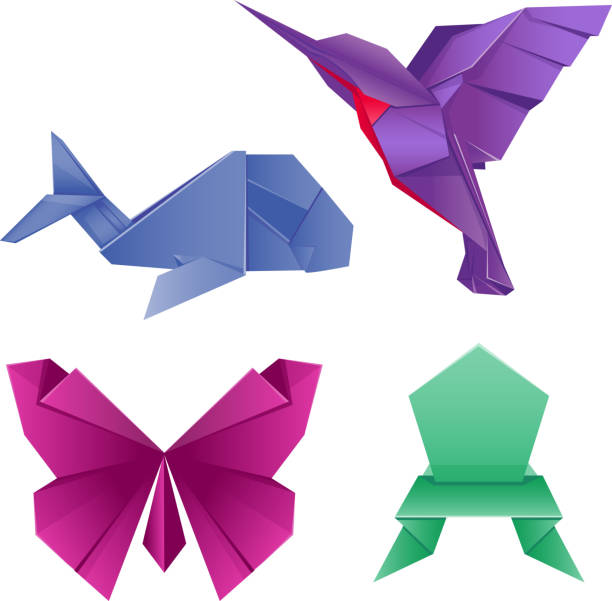 istock Animals origami set japanese folded modern wildlife hobby symbol creative decoration vector illustration 854709058